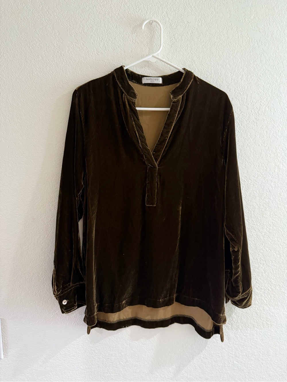 Velvet Split-Neck Tunic in Dark Olive